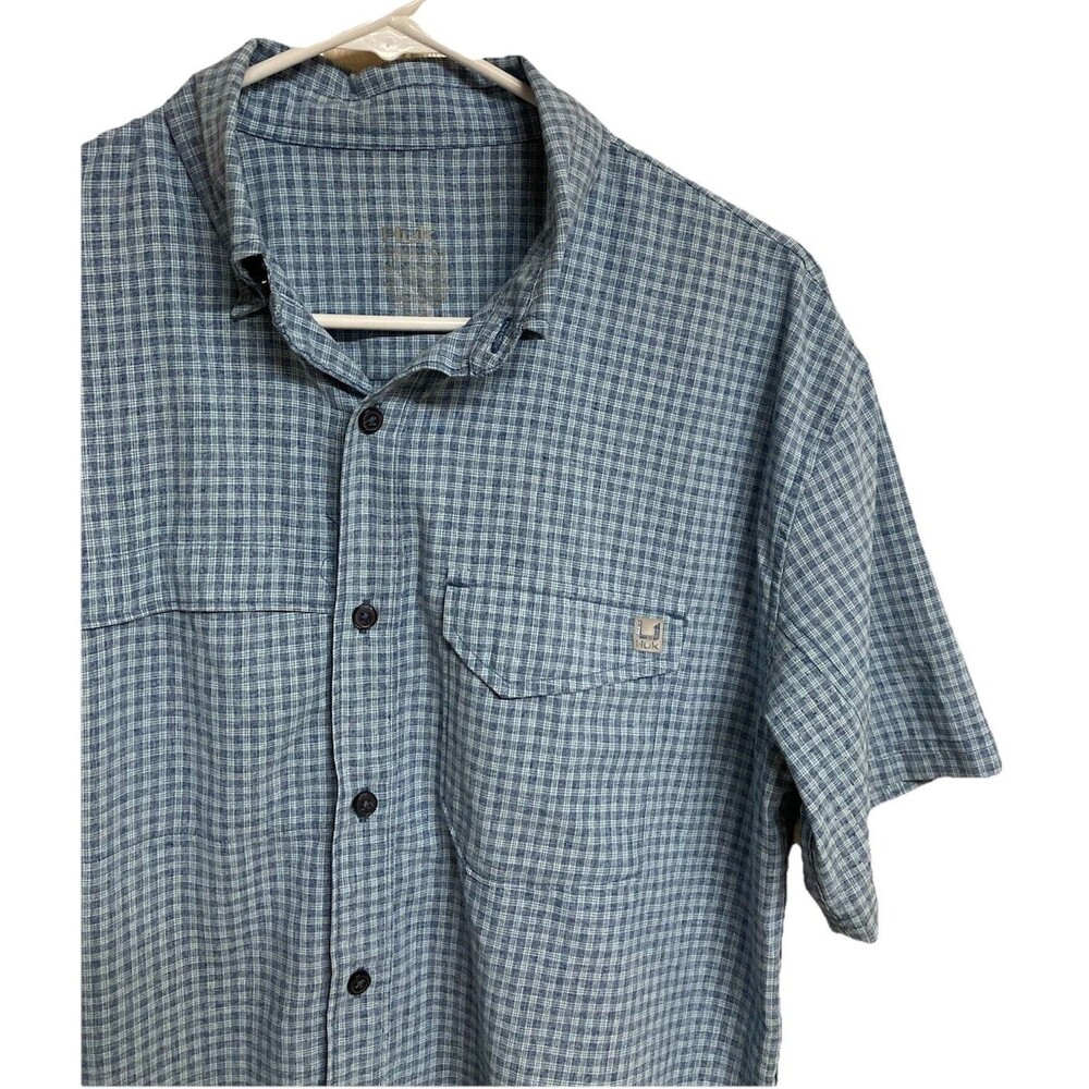 Men's Huk Fishing Shirt Short Sleeve Breathable Wicking Blue Size Medium